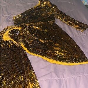 Gold Sequin One-Shoulder Dress